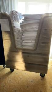 LOT OF (7) CARTS OF WHITE LINEN (LOCATION: MAIN LOBBY NEXT TO SOUTH PARK TOWER ELEVATOR HOSPITALITY SUITE 8206)