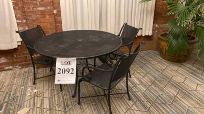 LOT OF (3) ROUND OUTDOOR TABLES 4FT WITH (3) CHAIRS EACH, (LOCATION: WARDMAN TOWER)