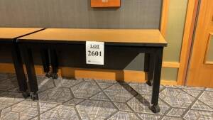 LOT OF (4) WOOD TABLES WITH WHEELS (LOCATION: 1ST FLOOR THURGOOD MARSHALL BALLROOM)