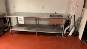 STAINLESS STEEL TABLE WITH SINK ON RIGHT SIDE APPROX 96 INCH X 36 INCH X 35 INCH (LOCATION: 1ST FLOOR THURGOOD MARSHALL BALLROOM KITCHEN)