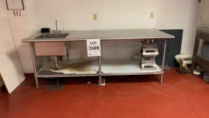 STAINLESS STEEL TABLE WITH SINK ON LEFT SIDE APPROX 96 INCH X 36 INCH X 35 INCH (LOCATION: 1ST FLOOR THURGOOD MARSHALL BALLROOM KITCHEN)