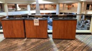 LOT OF (3) WOOD PORTABLE TRIPLE STREAM RECYCLING CONTAINERS APPROC 40 1/2 INCH X 25 INCH X 37 1/2 INCH (LOCATION: FIRST FLOOR MAIN LOBBY SIDE)