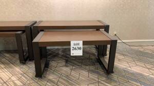 LOT OF (3) WOOD TABLES WITH WHEELS APPROX 72 INCH X 29 1/2 INCH X 36 INCH & (2) WOOD TABLES WITH WHEELS APPROX 60 INCH X 29 1/2 INCH X 31 INCH (LOCATION: FIRST FLOOR BY MCKINLEY ROOM)