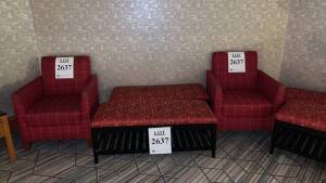 LOT OF (3) SIDE CHAIRS WITH (4) OTTOMAN FOOT RESTS & (3) DESK LAMPS (LOCATION: FIRST FLOOR BY MAIN LOBBY)