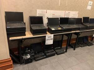 LOT OF ASSTD LENOVO AND IBM LAPTOPS WITH NO AC (APPROX 50 LAPTOPS) (SOME MISSING BATTERIES AND BUTTONS) (LOCATION: MAIN LOBBY BY SECURITY)