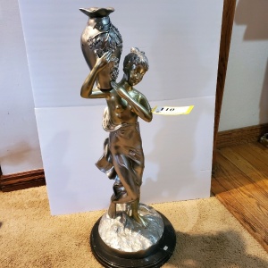 35" UNSIGNED BRONZE STATUE WITH SILVER WASH "ROMAN GIRL WITH JUG"