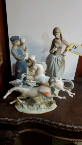 LOT OF 3 - LLADRO FIGURES13" FIGURE "HORSES"13" FIGURE "DUTCH FAMILY"17" FIGURE "GIRL"