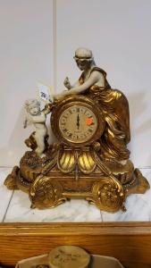 20" WHITE AND GOLD LADY& CHERUB CLOCK