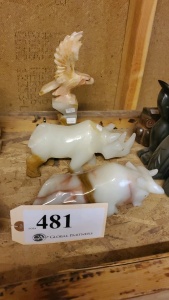 LOT OF 3 ASSORTED CARVED ONYX FIGURES "BULL, RHINO, EAGLE"