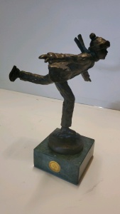 LOT OF 3 8" BRONZE STATUES WITH STONE BASE "SKATER"