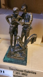 LOT OF 4 10" BRONZE STATUES WITH STONE BASE "LOST IN FANTASYLAND"