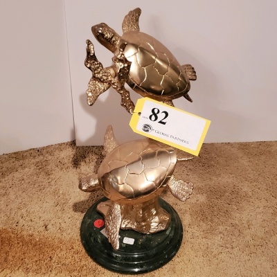 16" SPI GALLERY BRONZE STATUE WITH GOLD WASH "TURTLES"