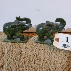 PAIR OF CARVED JADE ELEPHANTS