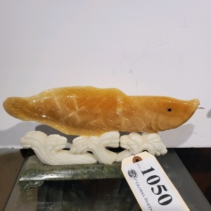 7” CARVED JADE FIGURE “KOI FISH”