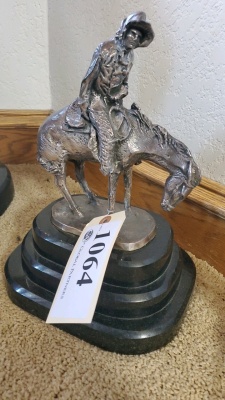 13” BRONZE STATUE AFTER REMINGTON WITH SILVER WASH “COWBOY”