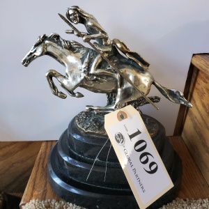 11” BRONZE STATUE AFTER REMINGTON WITH SILVER WASH “HUNTER”