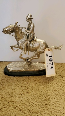 9” BRONZE STATUE AFTER REMINGTON WITH SILVER WASH “PONY EXPRESS”