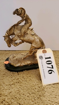 7” BRONZE STATUE AFTER REMINGTON WITH SILVER WASH “BRONCO BUSTER”