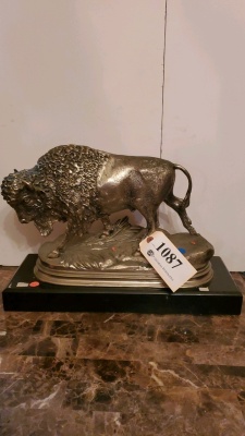 18” BRONZE STATUE WITH SILVER WASH AFTER DUBUCAND “BUFFALO”