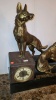 DECO STYLE BRONZE &amp; MARBLE MANTLE CLOCK “DOGS” - 3