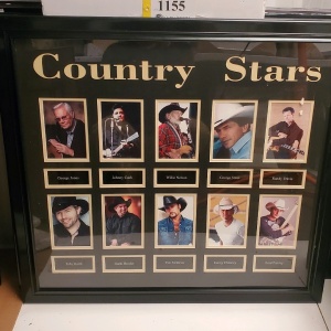 FRAMED COUNTRY STARS MEMORABILIA (33.5X30.5)