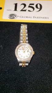 WOMEN'S ROLEX DATE/JUST. MD:79173 SN:K625569. DIAL AND BEZEL AFTERMARKET