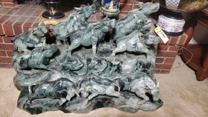 CARVED JADE SCULPTURE “BULL STAMPEDE” (42X28) (APPROX. 700-800 POUNDS)