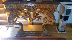 MARBLE TOP GILDED CONSOLE TABLE (47X42)