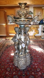 6’ BRONZE FOUNTAIN WITH SILVER WASH “4 CHERUB FIGURES”