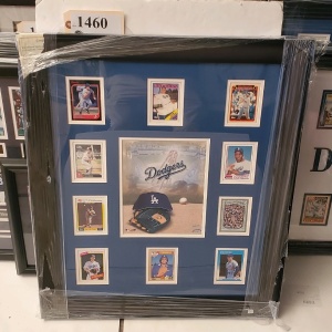 FRAMED MEMORABILIA OF DODGERS BASEBALL CARDS (23X27.5)