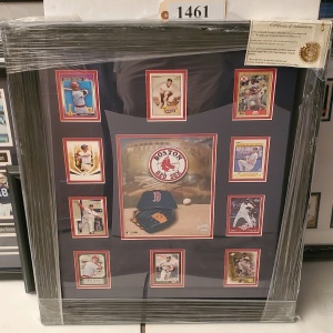 FRAMED MEMORABILIA OF RED SOX BASEBALL CARDS (23X27.5)