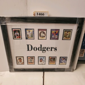 FRAMED MEMORABILIA OF DODGERS BASEBALL CARDS (27X23.5)