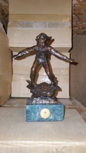 LOT OF 6 6.75” BRONZE STATUE WITH STONE BASE “SNOWPLOW”