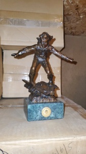 LOT OF 6 6.75” BRONZE STATUE WITH STONE BASE “SNOWPLOW”