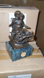 LOT OF 6 6” BRONZE STATUE WITH STONE BASE “NEW SNOW”