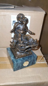 LOT OF 6 6” BRONZE STATUE WITH STONE BASE “NEW SNOW”