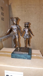 LOT OF 6 7.25” BRONZE STATUE WITH STONE BASE “THE VETERAN”