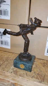 LOT OF 3 8” BRONZE STATUE WITH STONE BASE “SKATER”