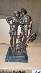 LOT OF 5 10” BRONZE STATUE WITH STONE BASE “LOST IN FANTASYLAND”