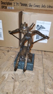 LOT OF 5 7.75” BRONZE STATUE WITH STONE BASE “SHE COMES INTO VIEW”