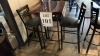 1920 Douglas fir bar table with pipe legs, 24‚Äù inches x 26.5‚Äù inches x 42‚Äù height, with (2) black bar stools