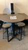 36‚Äù inch Round bar table with metal base and (2) bar stools wood top/metal base