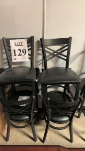 Qty. (6) Black metal chairs with cushions