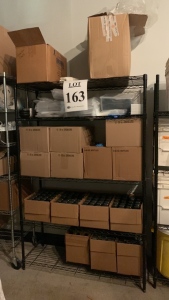 (2) WIRE RACKS W/ 64oz Glass BOTTLES, 32oz GLASS BOTTLES, PLASTIC BAGS, GROWLER CAPS, CARDBOARD BOXES, AND KEG CAPS