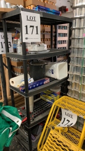 PLASTIC RACK W/ TAPE, PRICING GUN, AND STRETCH TITE