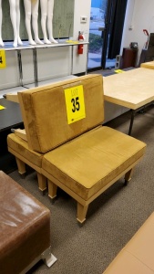 LOT OF 3 32in HONEY VELVE TOP WOOD FRAME BENCHES