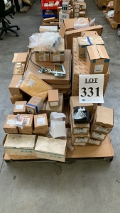 LOT (3) PALLETS EATON M22-I1 SURFACE MOUNT ENCLOSURES, DILM65-XP1, EABC26, TUBE IND SENSOR, ELECTRIC HOUR METERS, ZB150-175, 6-45-2, EML24, F2S04c, CIRCUIT BREAKERS, FAZ-C1/1-NA-SP, FAZ-C10/1-NA-SP, ETC.