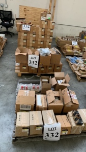 LOT (2) PALLETS OF GENERAL ELECTRIC CORE & COIL TRANSFORMERS, SECTIONAL TERMINAL BOARD COMPONENTS, CR151A2, TRANSFORMERS, MOLDED CASE CIRCUIT BREAKER, Etc.