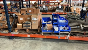 LOT OF (6 SECTIONS) ASSTD PARTS: DEKA BATTERIES, CROUSE HINDS FITTINGS, ALRRONIX TRANSFORMER, DOW CROWNING ELECTRICAL INSULATING COMPOUND, VMP WALL MOUNT, VISOR, TERMINALS, COUPLINGS