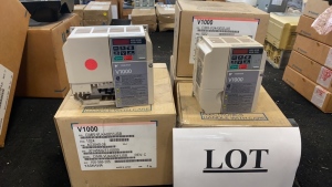 LOT OF (4) YASKAWA V1000 AC DRIVE: (1) MODEL: CIMR-VU4A0011JSB (MISSING COVER), (3) CIMR-VU4A002JAB